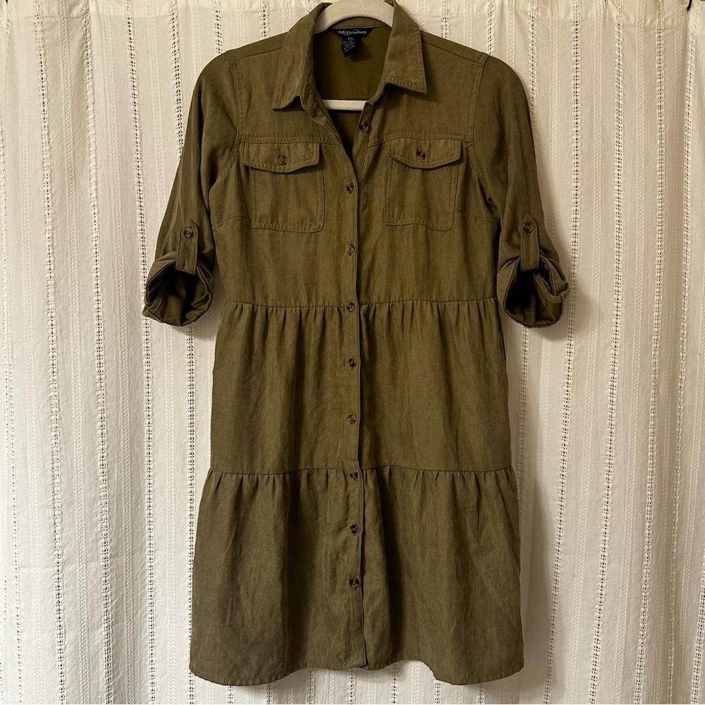 Khaki Olive green | Long Sleeve Tiered Shirt Dress | super soft! Super cute!